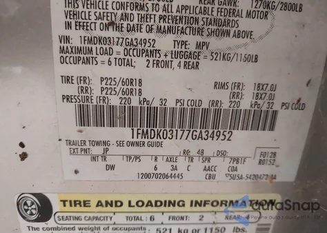 2007 Ford Freestyle Limited from USA, damaged, VIN 1FMDK03177GA34952